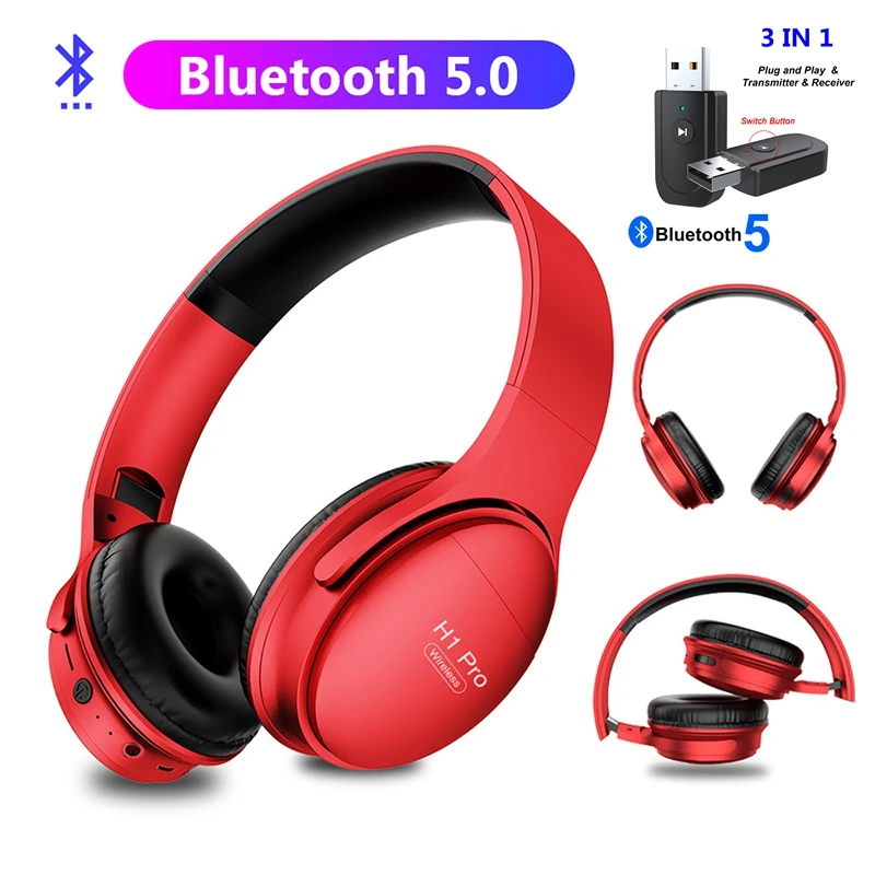 

Fashion Bluetooth 5.0 Headphone with Microphone with TV PC wireless Transmit Phone Music Helmet For PS4 Gamer Support TF card